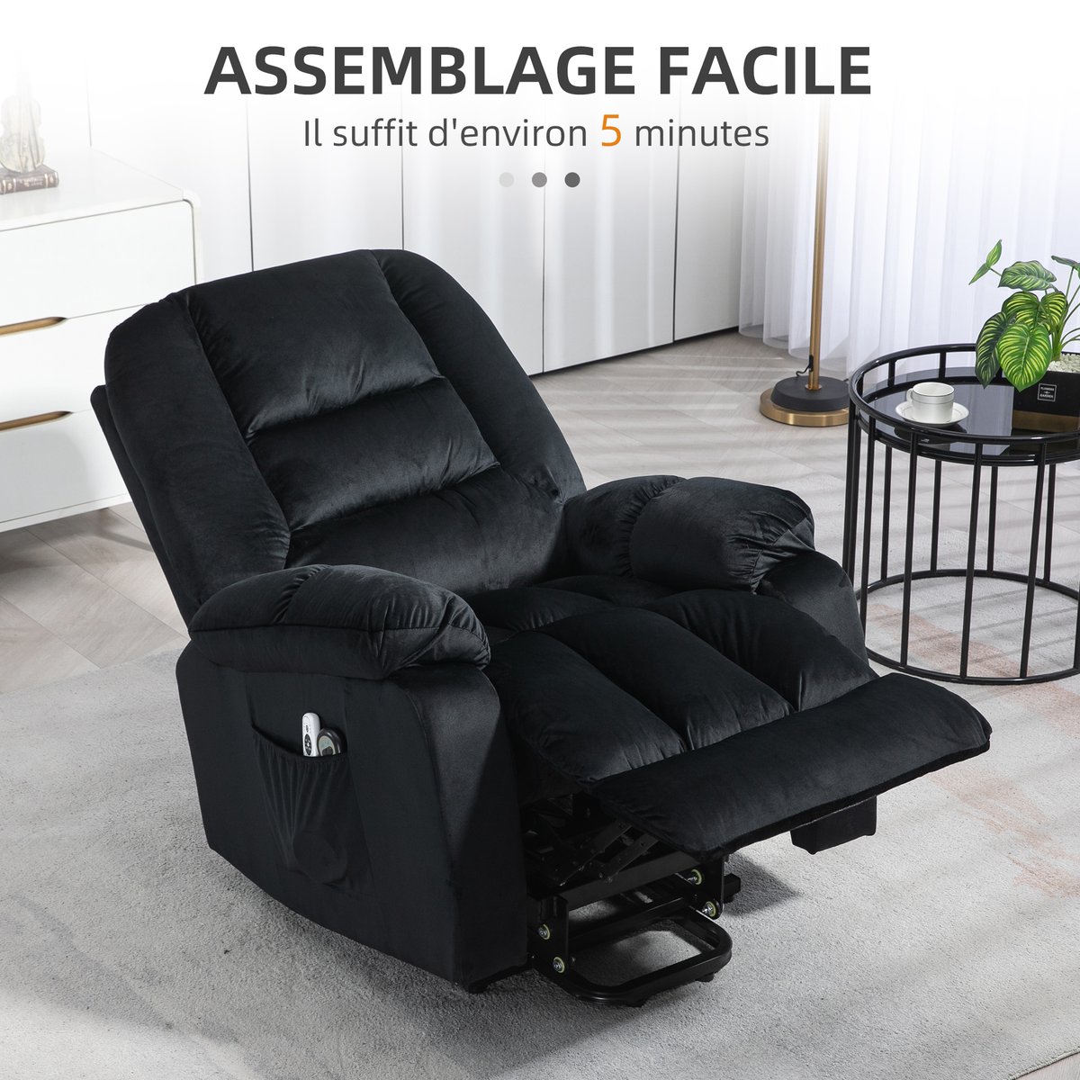 Fauteuil releveur multifonctionnel Tissu noir, HOMCOM