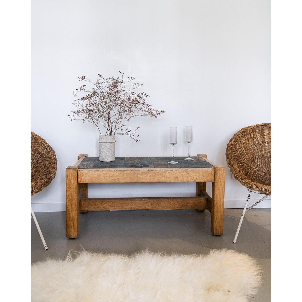 Table basse en ardoise Liv N°269 - Bon état bois, DEBONGOUT