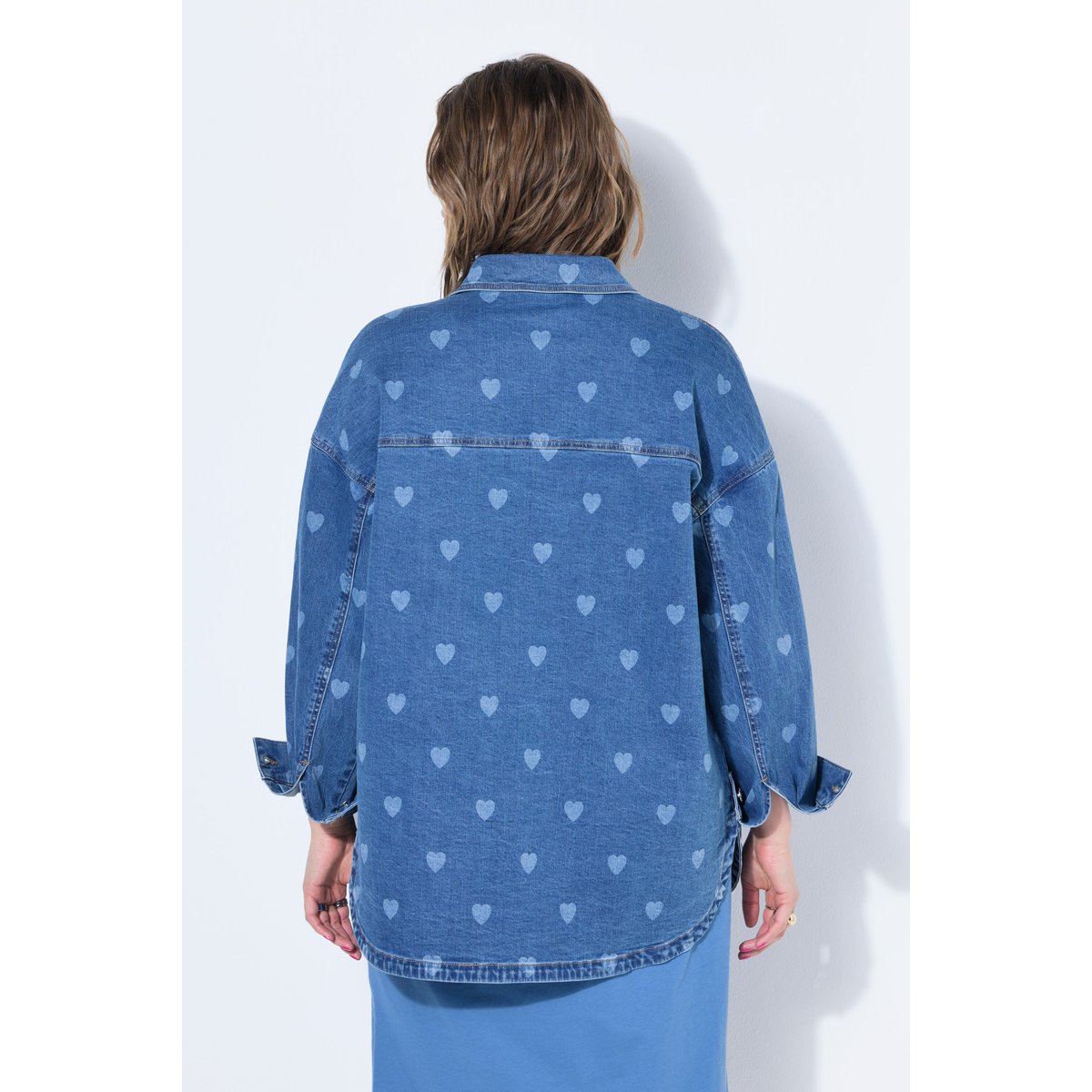 Chemise en jean oversize, imprimé laser cœurs bleu jean, STUDIO UNTOLD