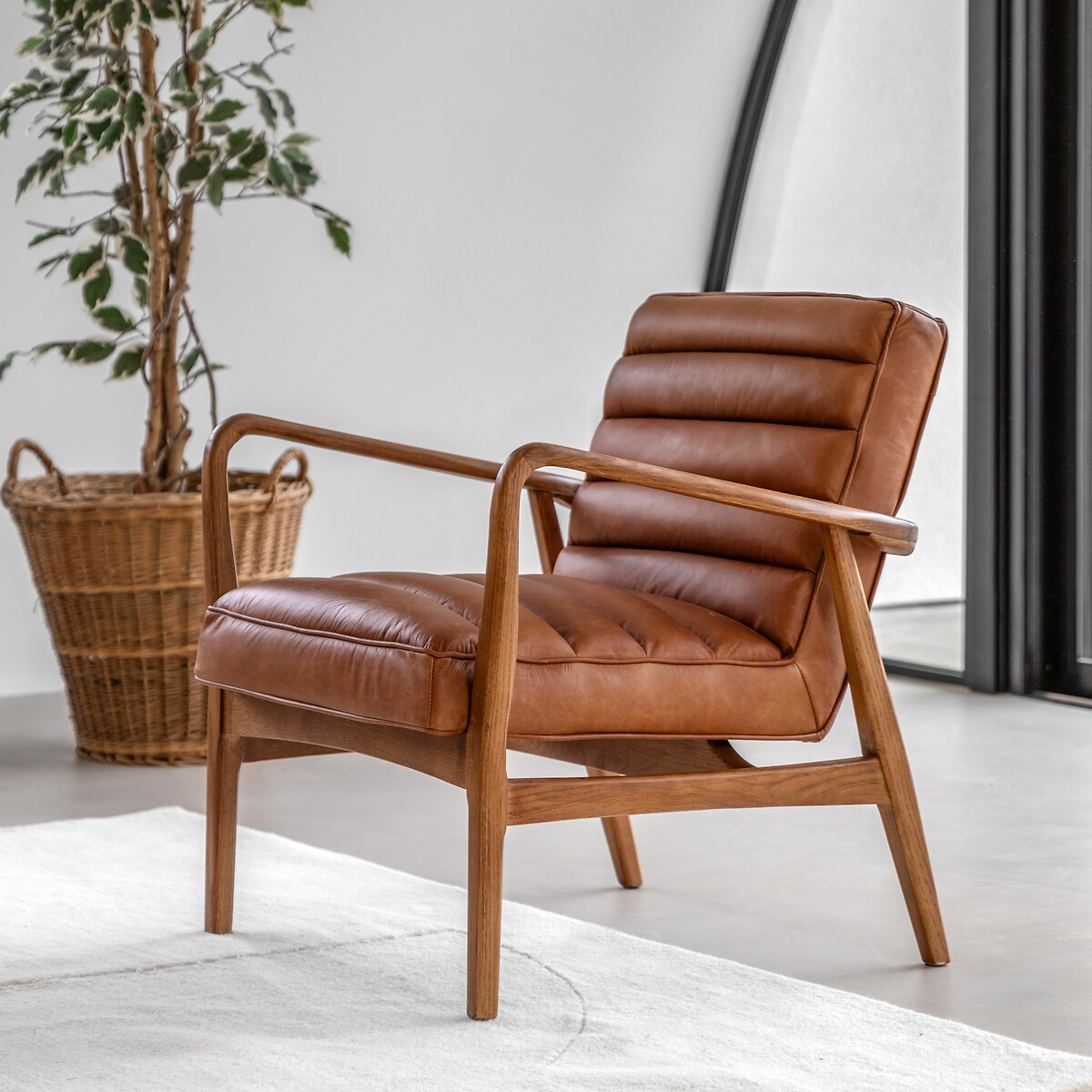 Fairfield Mid-Century Leather Armchair with Solid Wood Frame brown , ÉDITÉ
