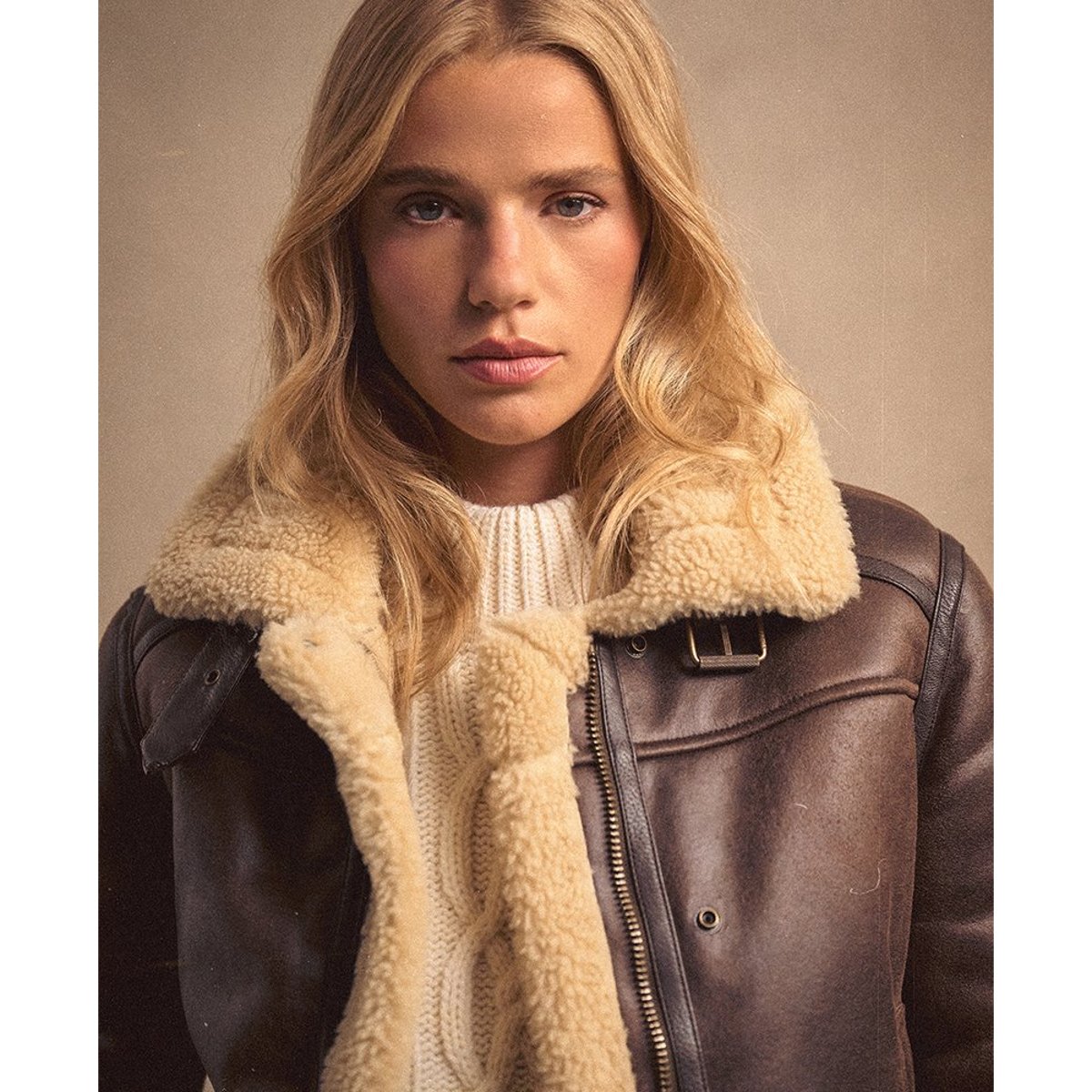 Veste aviateur courte en peau de mouton synthétique marron foncé, SUPERDRY