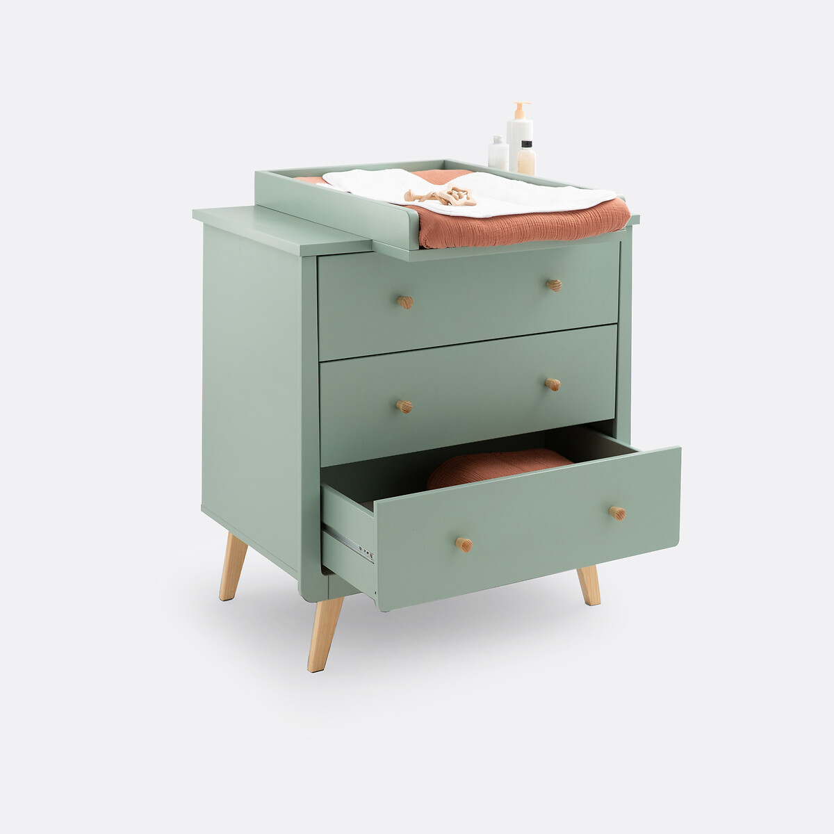 Cómoda, muda-fraldas, 3 gavetas, WILLOX verde-acinzentado, LA REDOUTE INTERIEURS