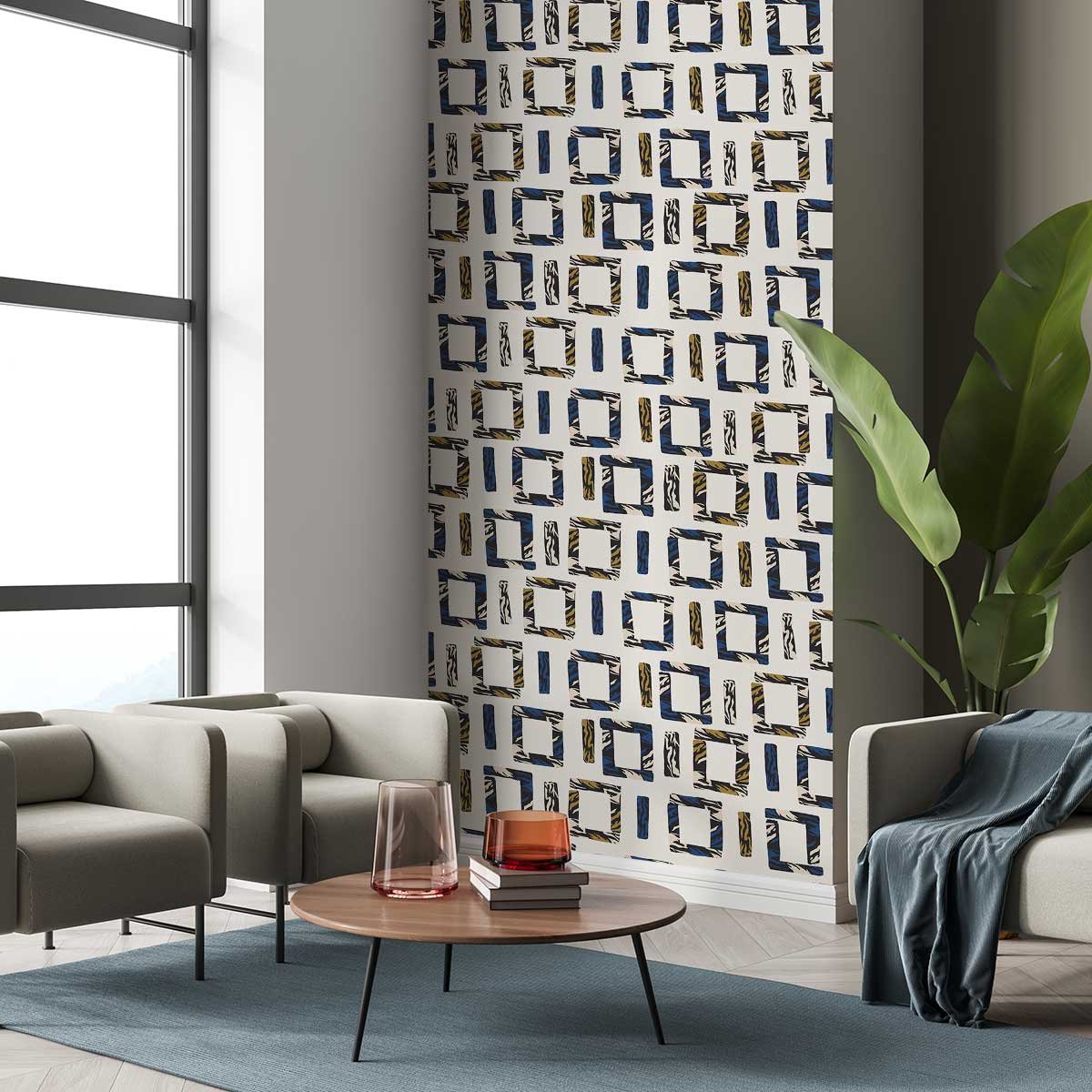 Papier peint carré tribal intissé, HEXOA