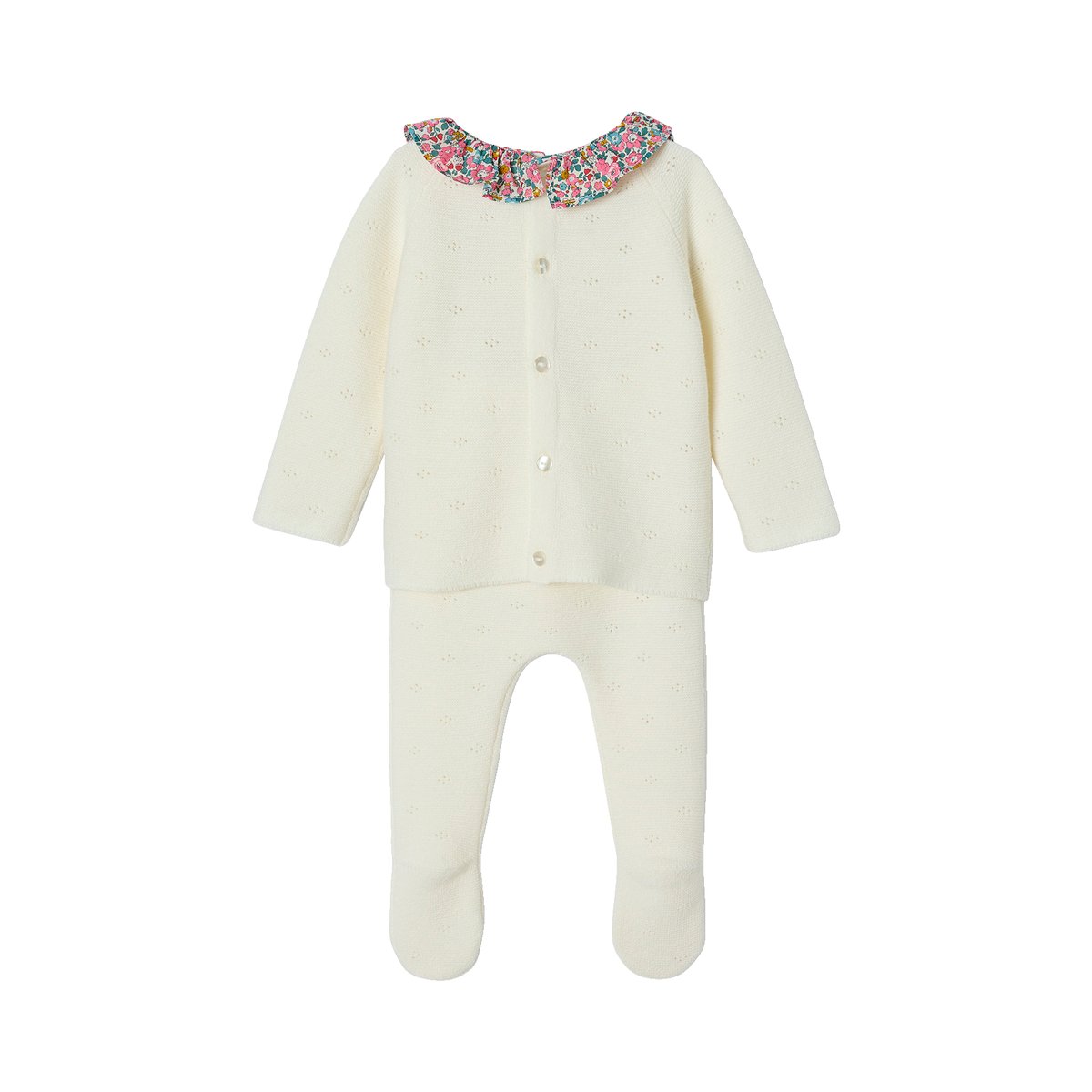 Ensemble 2 pièces naissance en tricot écru, ENVIE DE FRAISE