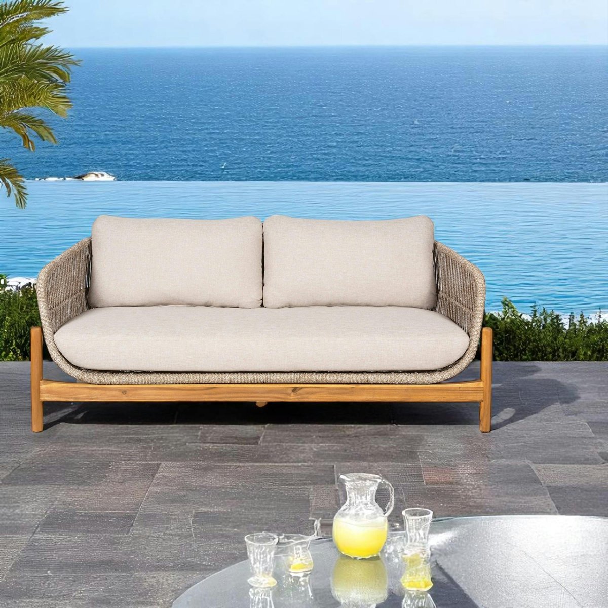 Canapé de jardin en bois d'acacia et corde IBIZA bois naturel, PIER IMPORT