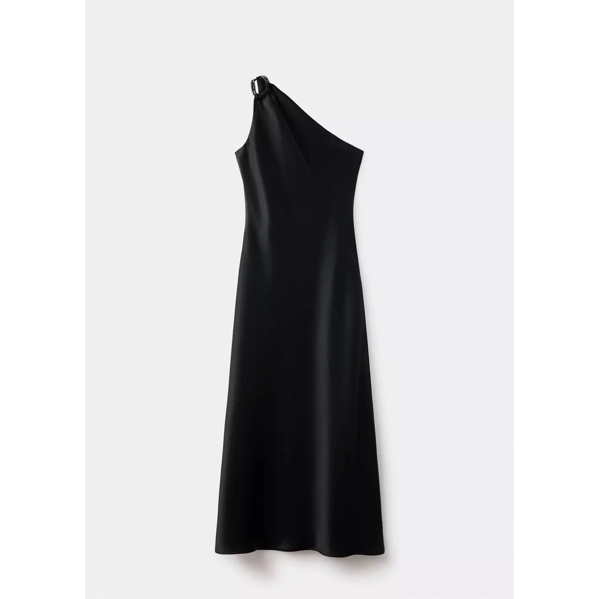 Robe satinée à bretelles perles noir, MANGO