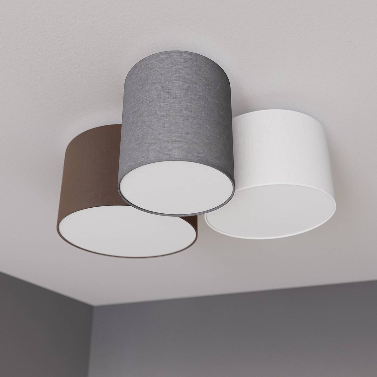 Plafonnier en textile moderne, Laurenz gris, blanc, marron, LINDBY