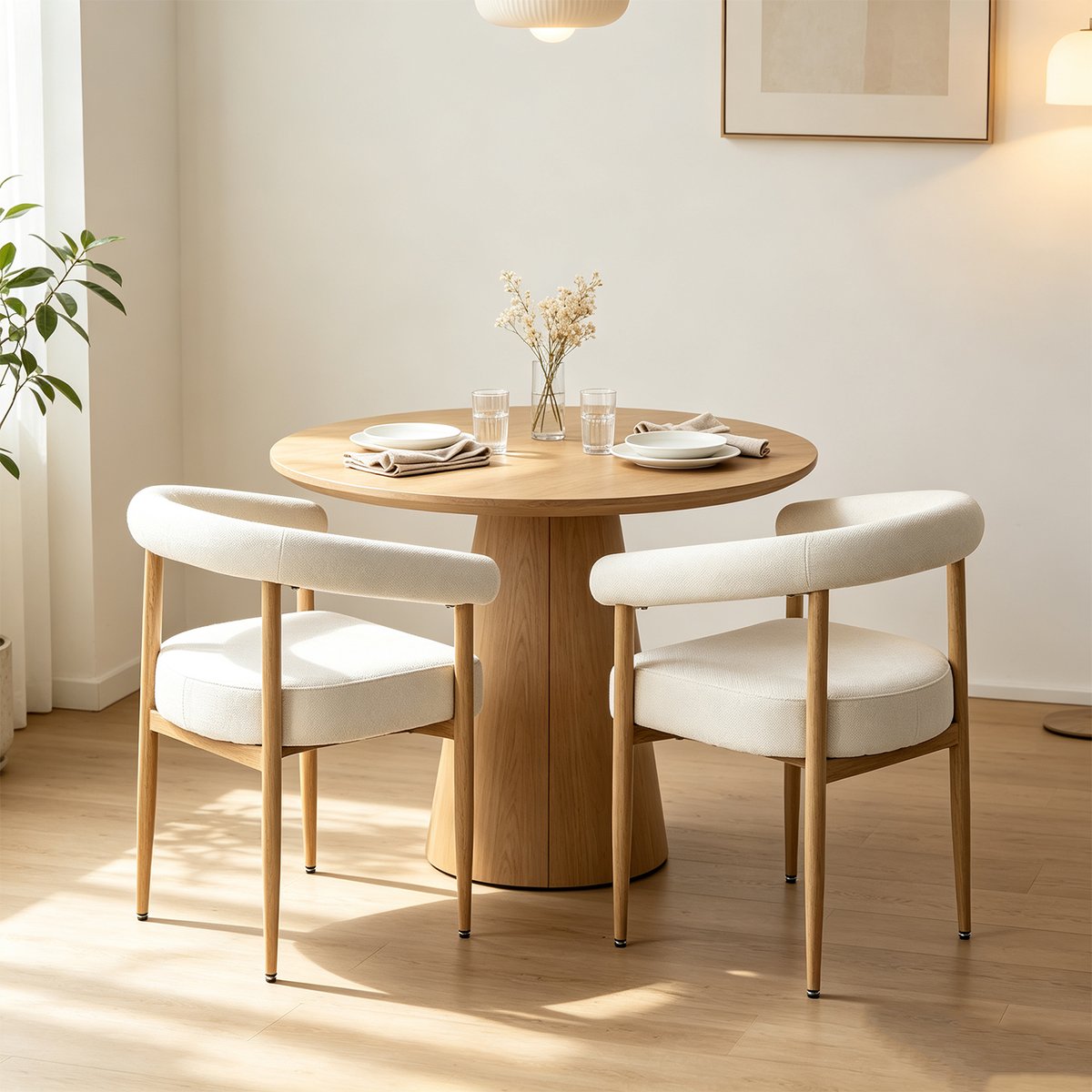 Lot de 2 fauteuils de salle à manger modernes en tissu chenille, HUGG blanc, MEUBLES COSY
