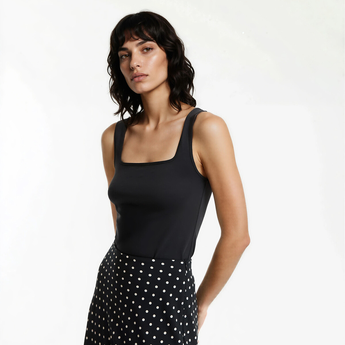 Camiseta sin mangas con cuello cuadrado negro, LA REDOUTE COLLECTIONS