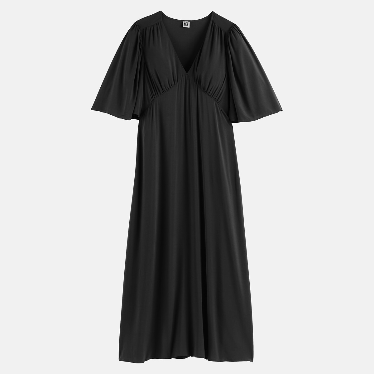 Short Butterfly Sleeve V-Neck Maxi Dress black, LA REDOUTE COLLECTIONS