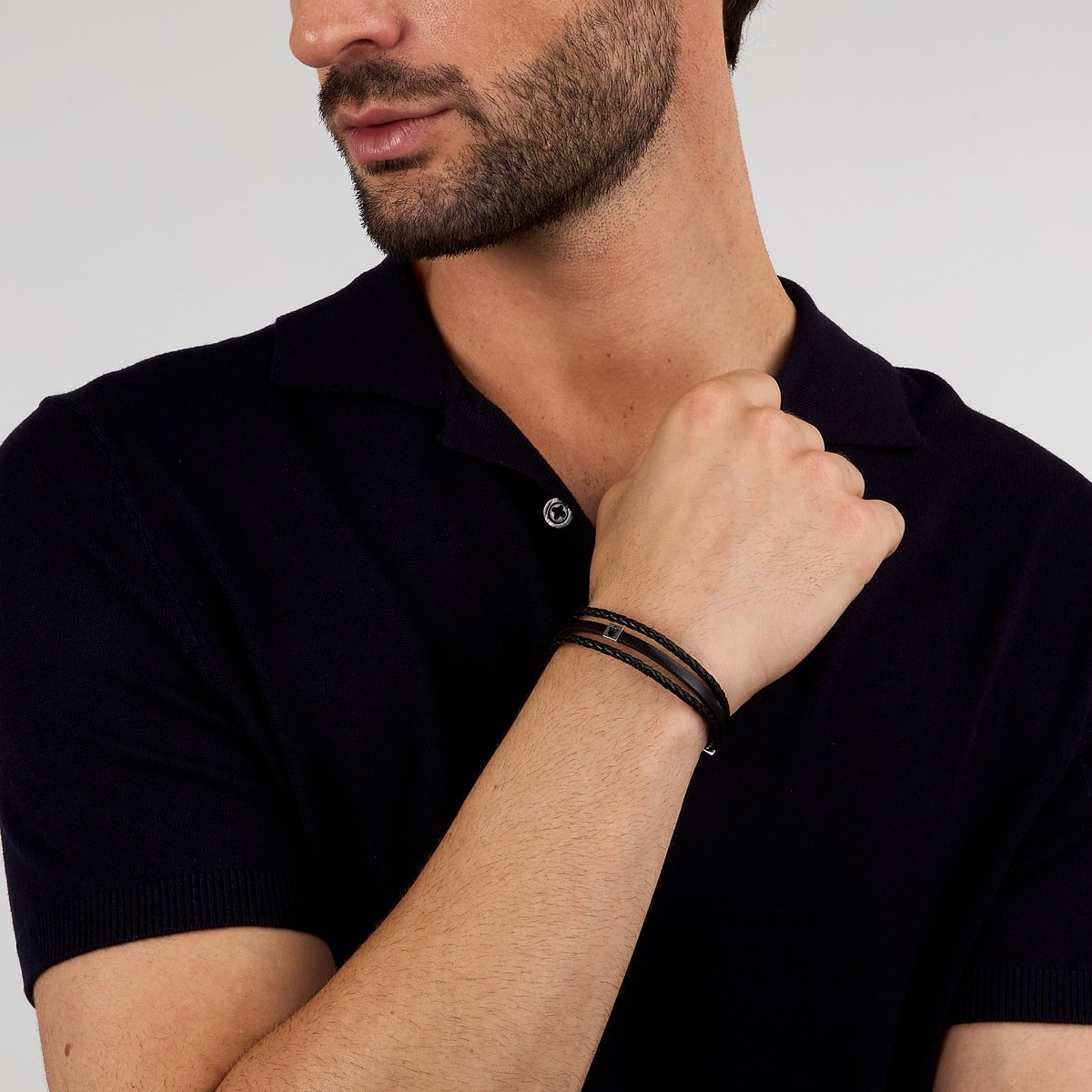 Bracelet RECYCLED LEATHER black,stainless steel, MASERATI