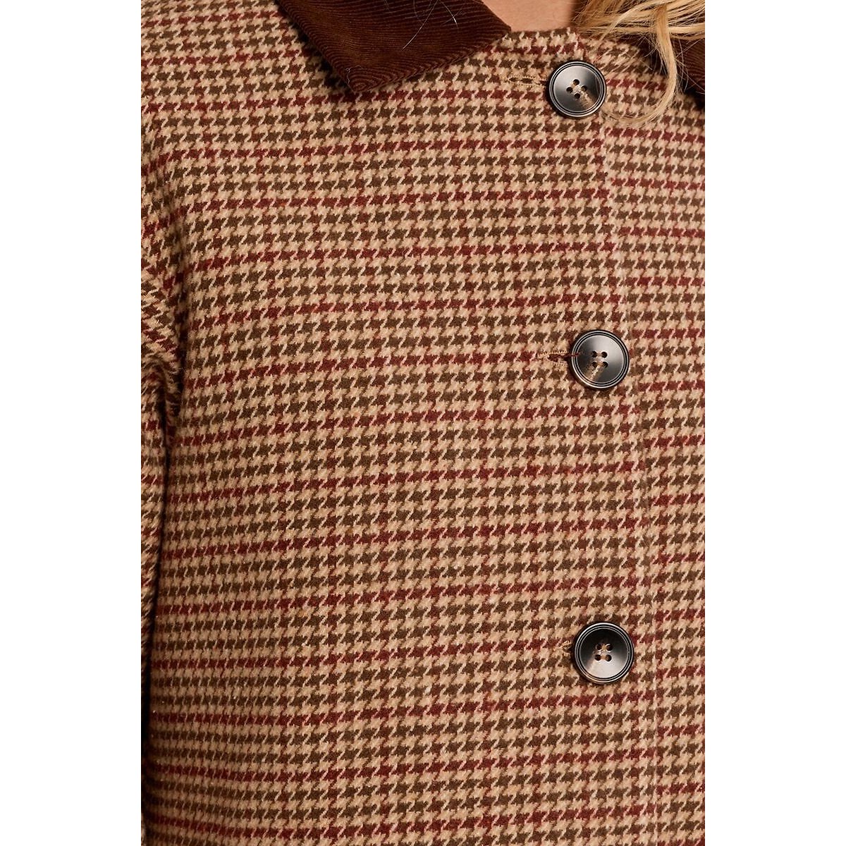 Manteau mi-long à carreaux, col chemise pied de poule, MOLLY BRACKEN