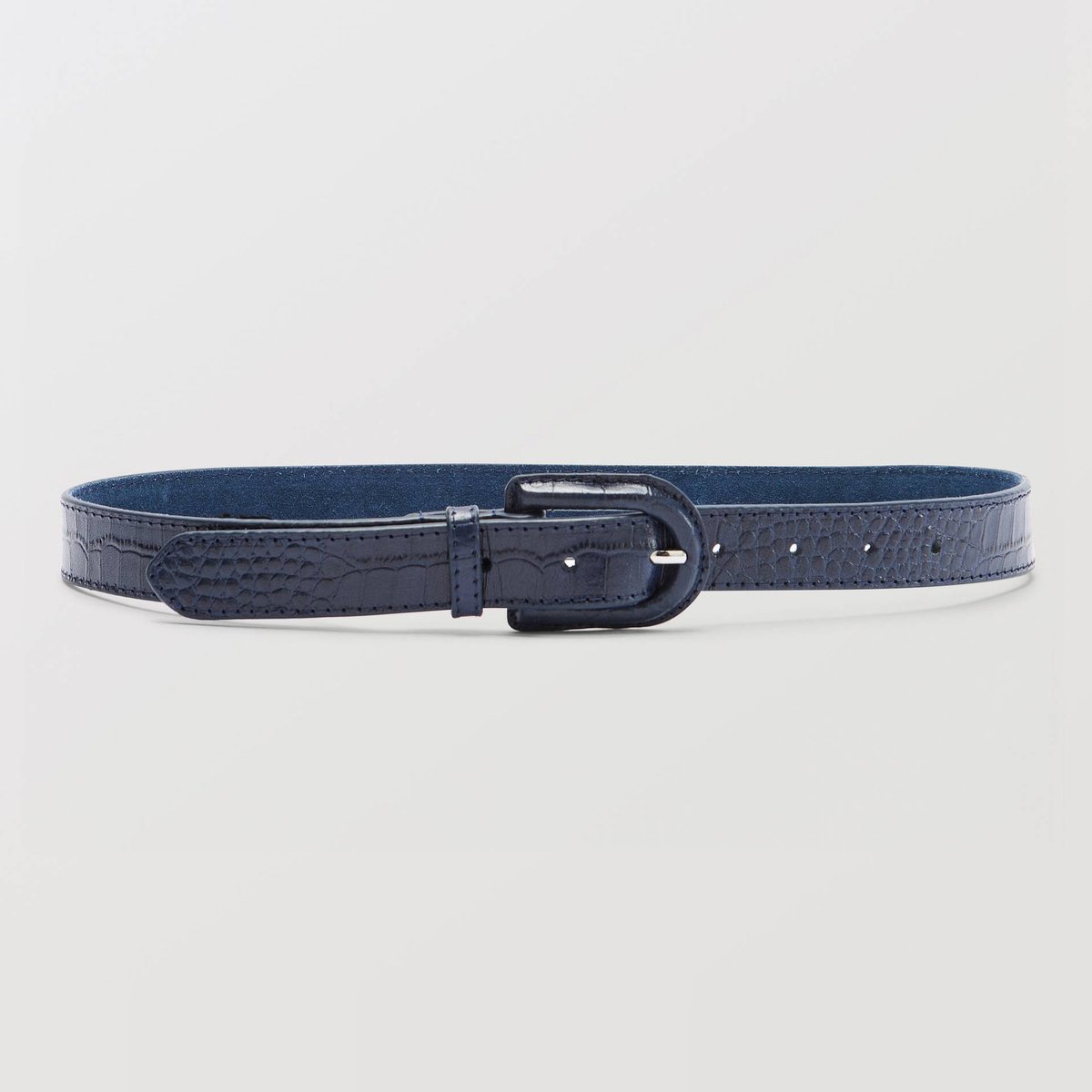 Ceinture 2,5cm en cuir avec boucle recouverte marine, MONOPRIX