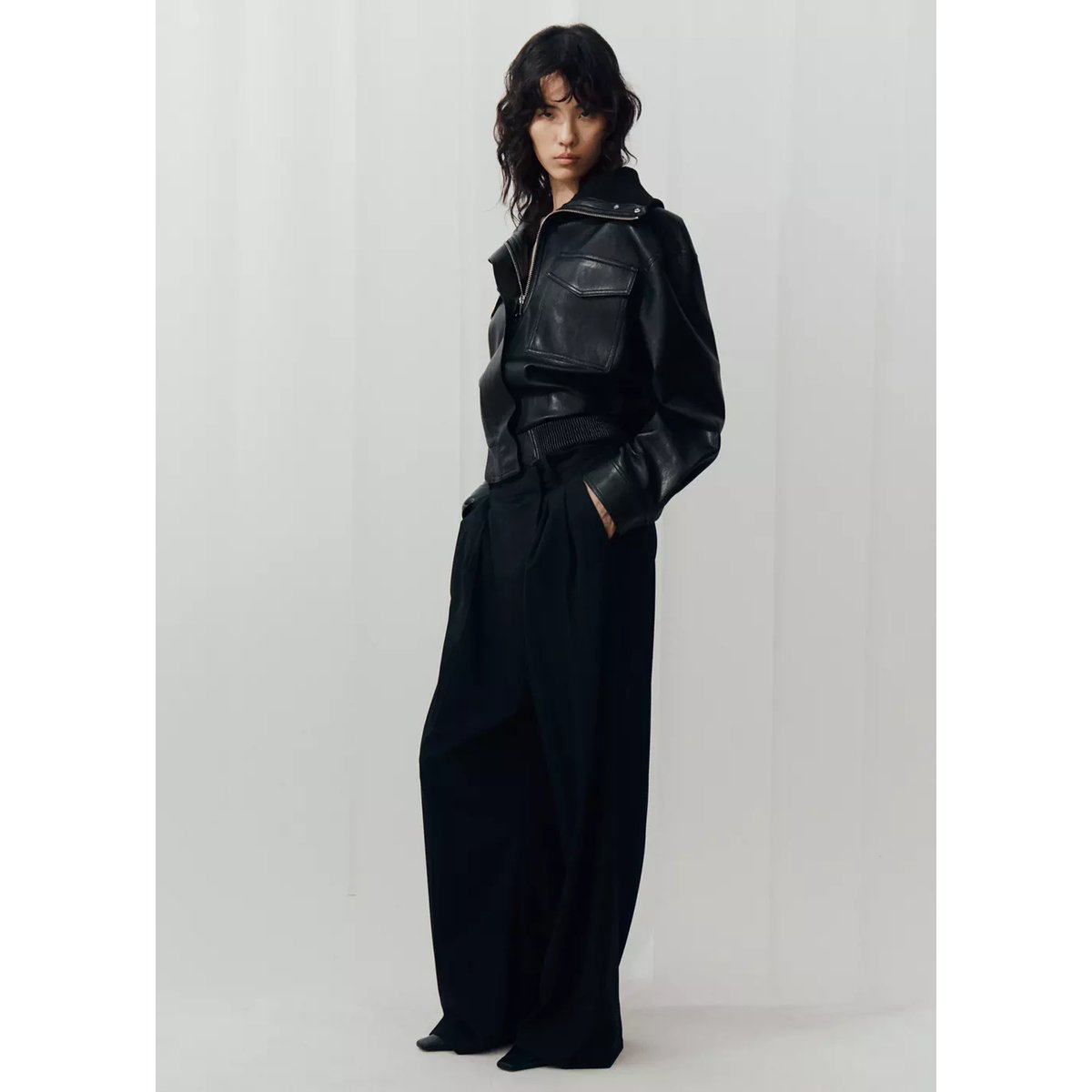 Veste similicuir col côtelé noir, MANGO