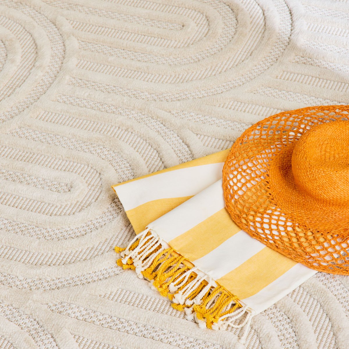 Tapis interieur exterieur à motif graphique SANTORINI blanc, NAZAR RUGS