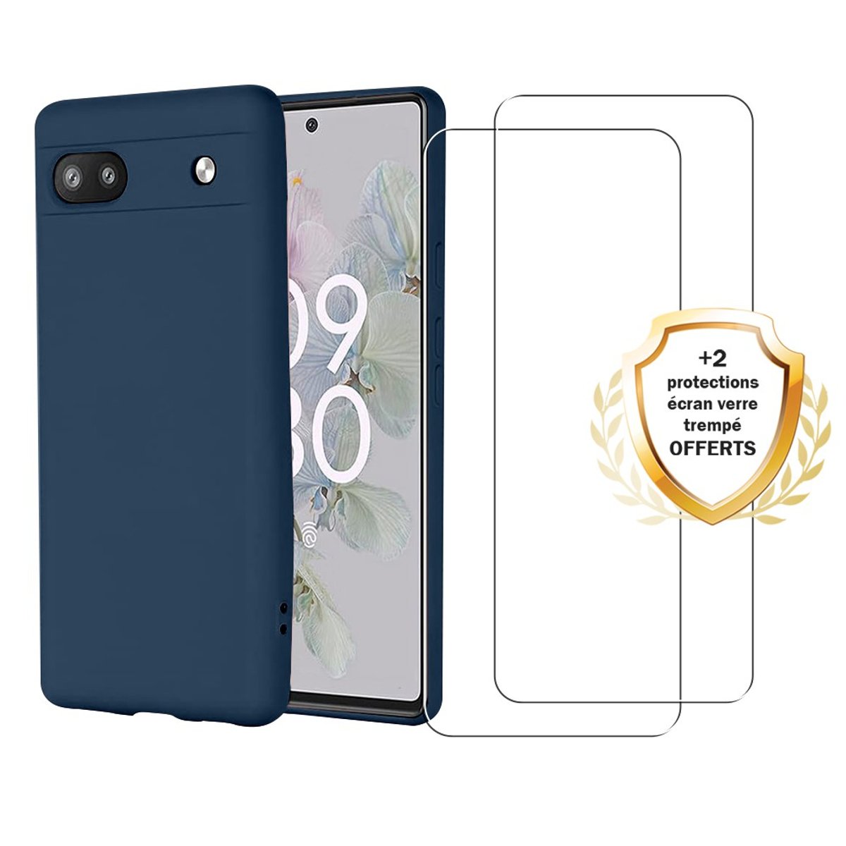 Coque Pixel 6a antichoc + 2 vitres bleu, EVETANE