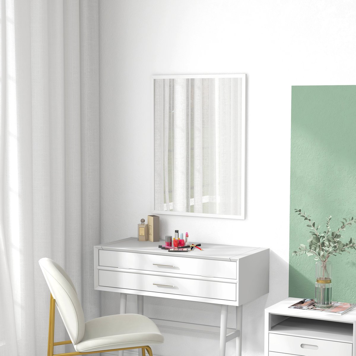 Miroir mural Verre Bois naturel blanc, HOMCOM