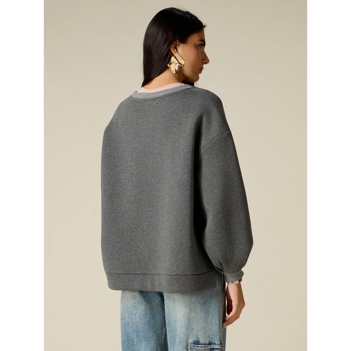 Sweat-shirt ras du cou avec patch gris, OLTRE