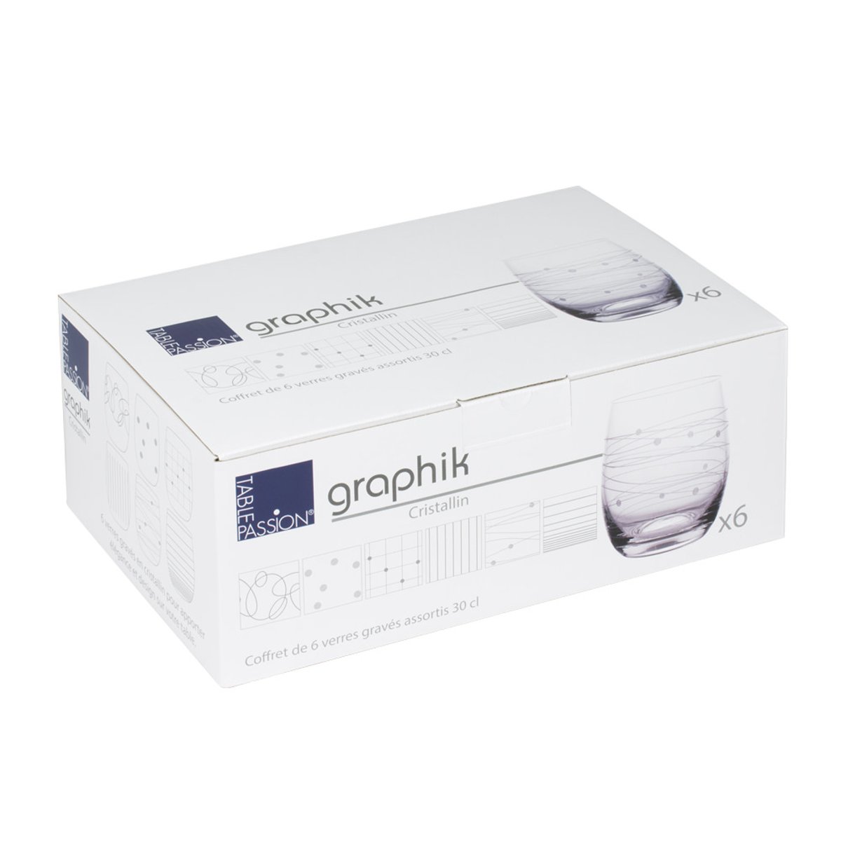 Coffret de 6 gobelets Graphik 30 cl transparent / cristal, TABLE PASSION