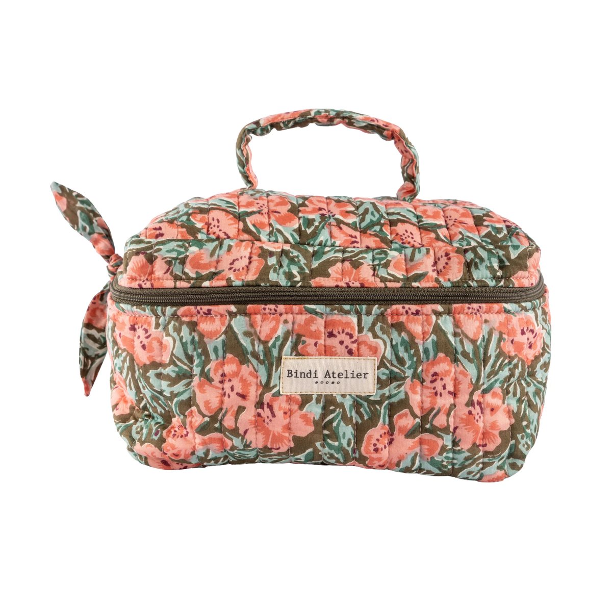 Trousse vanity en coton matelassé bleu aqua, BINDI ATELIER