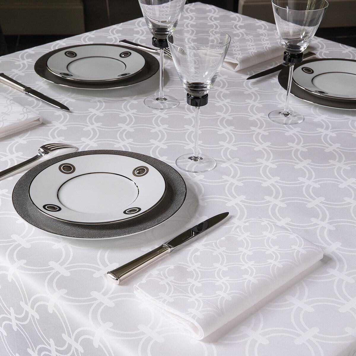Nappe Anneaux Blanc 170x320 100% coton blanc, LE JACQUARD FRANCAIS