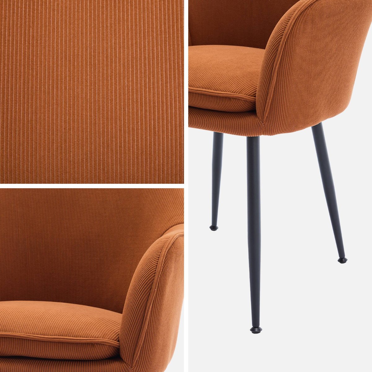 Fauteuil velours côtelé et pieds métal (lot de 2) SHELLA camel, SWEEEK
