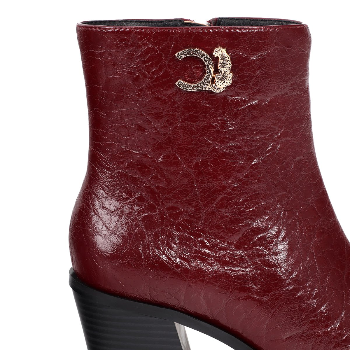 Bottines à talons effet cuir vielli bordeaux, LOLA CASADEMUNT