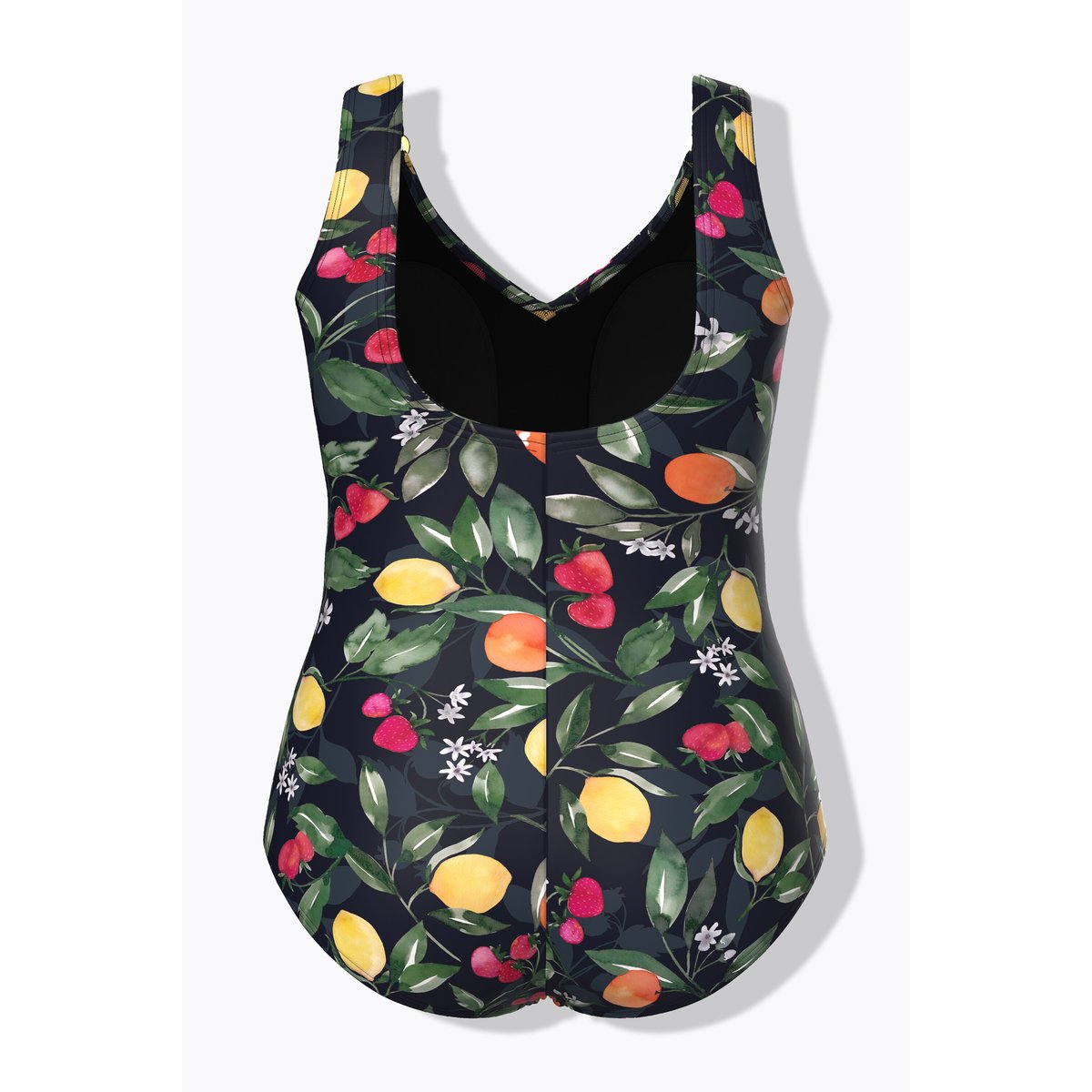 Maillot de bain, motif fruits, fronces noir, ULLA POPKEN