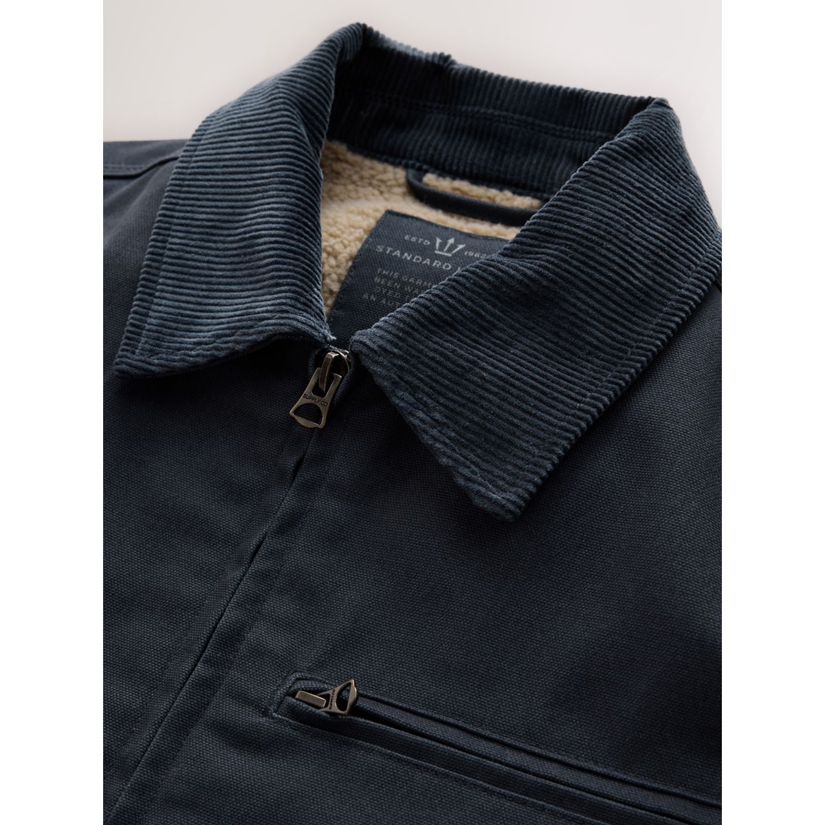Veste en toile déperlante et peau lainée bleu marine, NEXT
