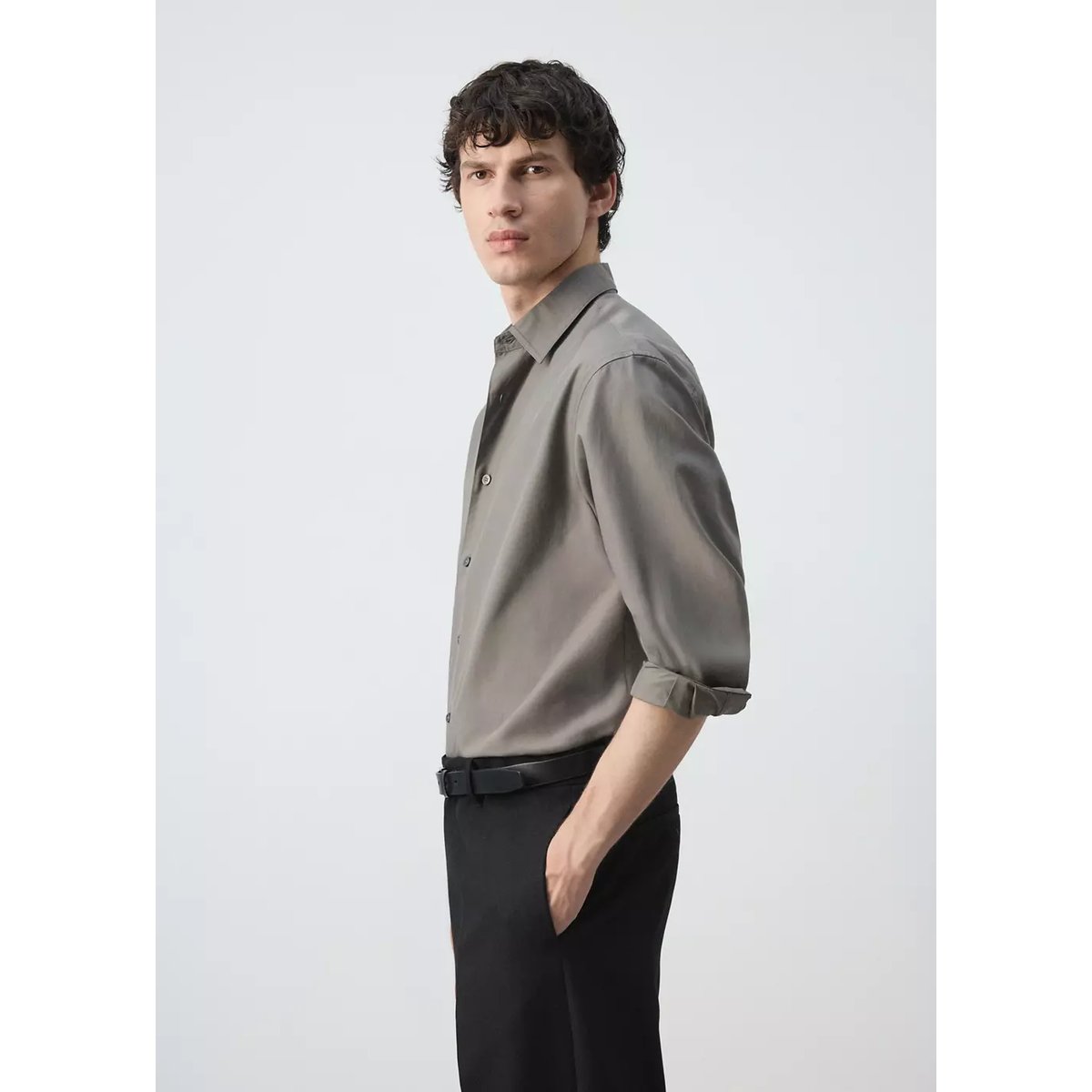 Chemise en mélange coton-lyocell coupe relaxed marron moyen, MANGO MAN