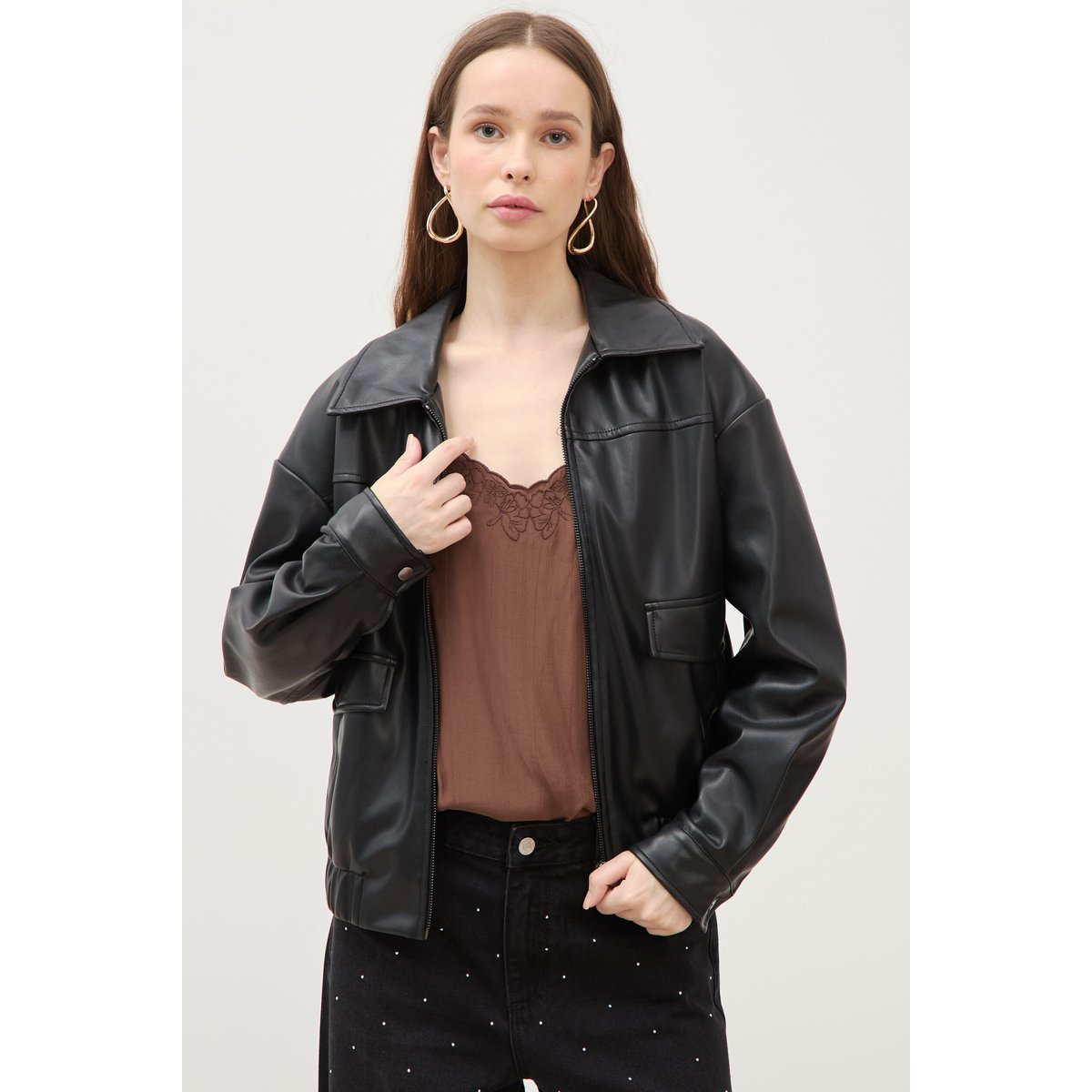 Blouson oversize manches longues noir, BONOBO
