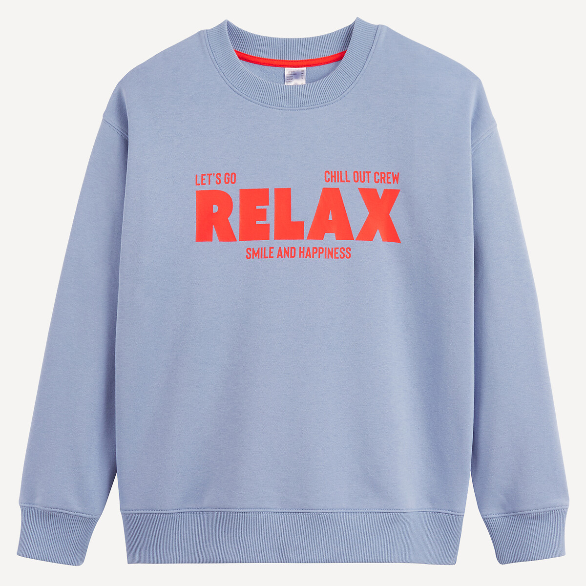 Slogan Print Fleece Crew Neck Sweatshirt sky blue, LA REDOUTE COLLECTIONS