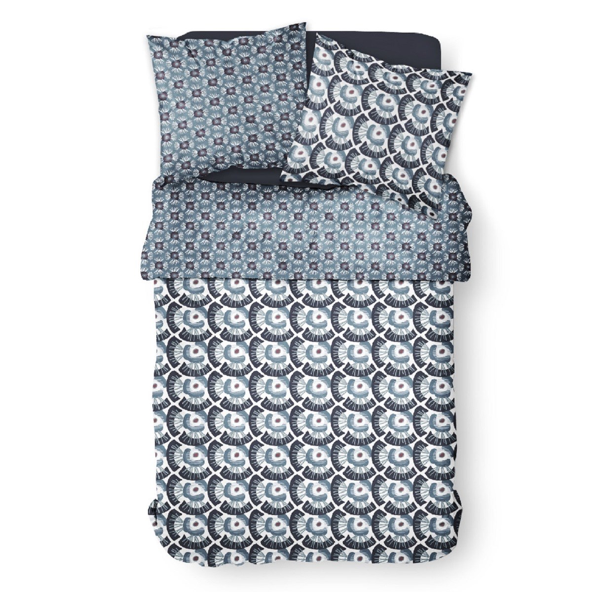 Parure de lit 2 personnes imprimé floral coton SUNSHINE FAUST bleu, TODAY