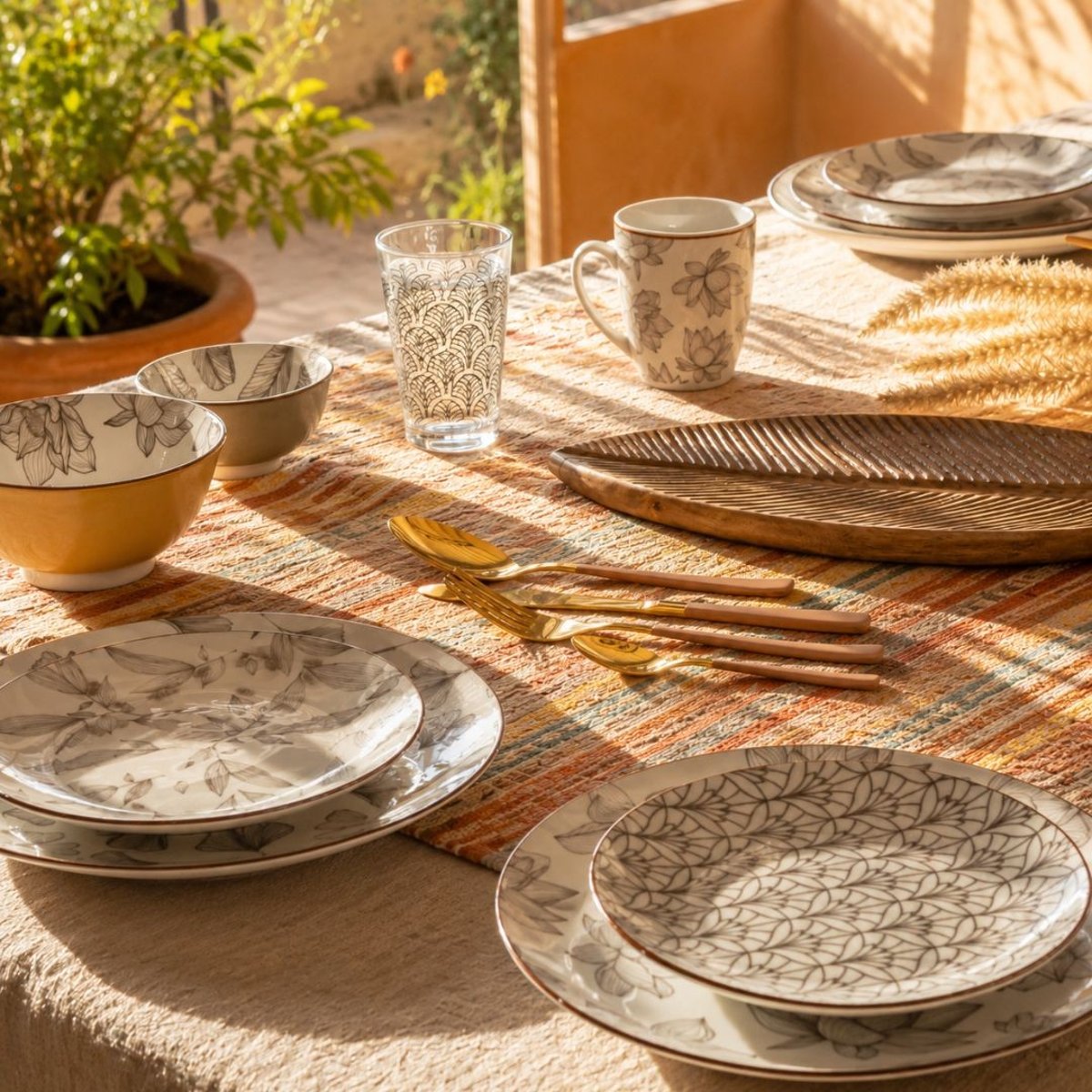 Services d'assiettes et bols 18 pièces, SASEBO beige, ARTIME