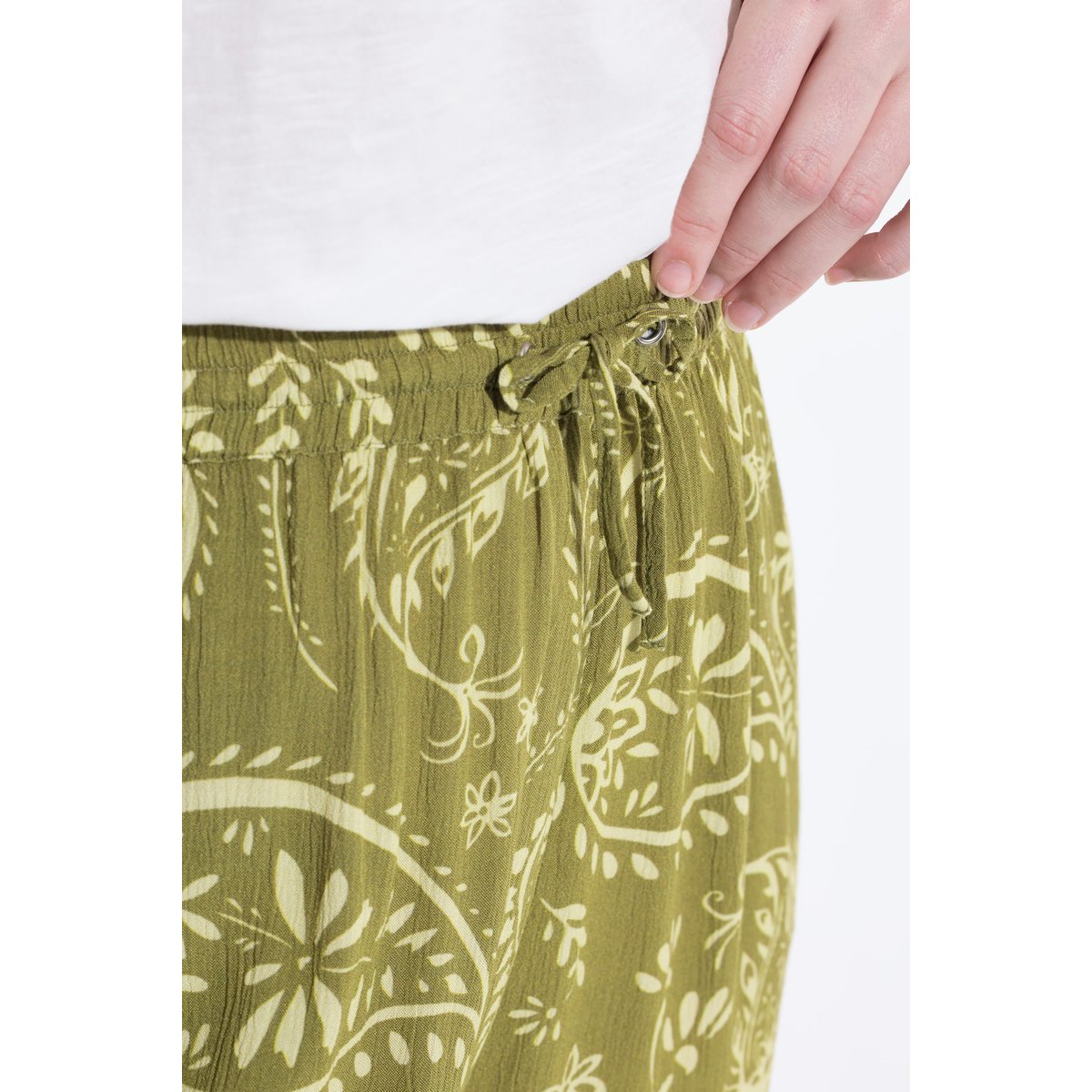 Pantalon, imprimé paisley, jambe large olive, ULLA POPKEN