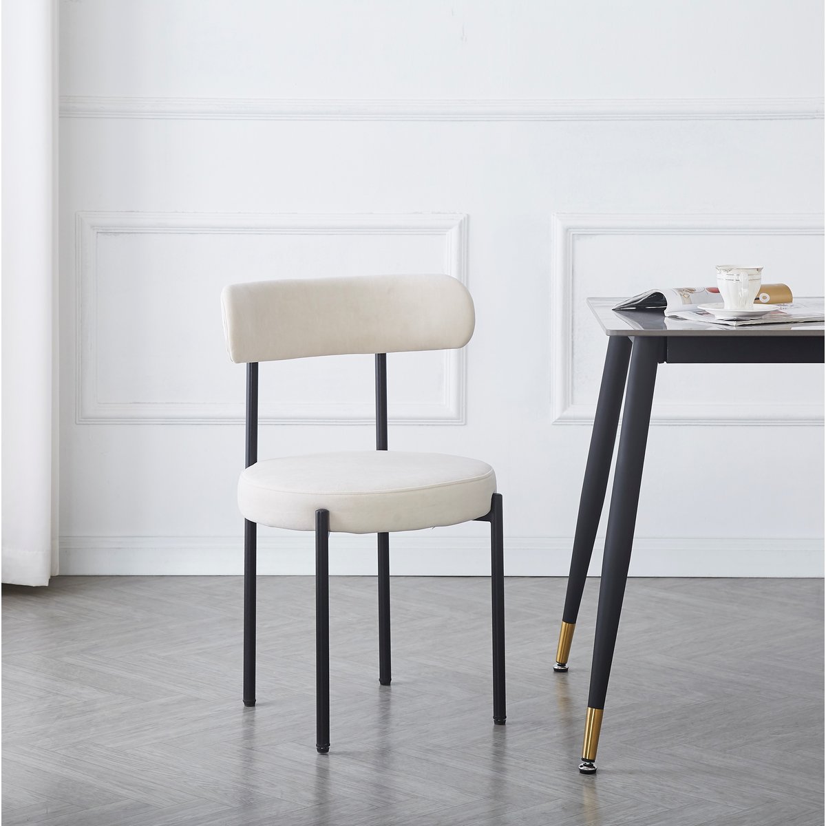 Lot de 2 chaises, velours côtelé, LARS beige, NORDLYS