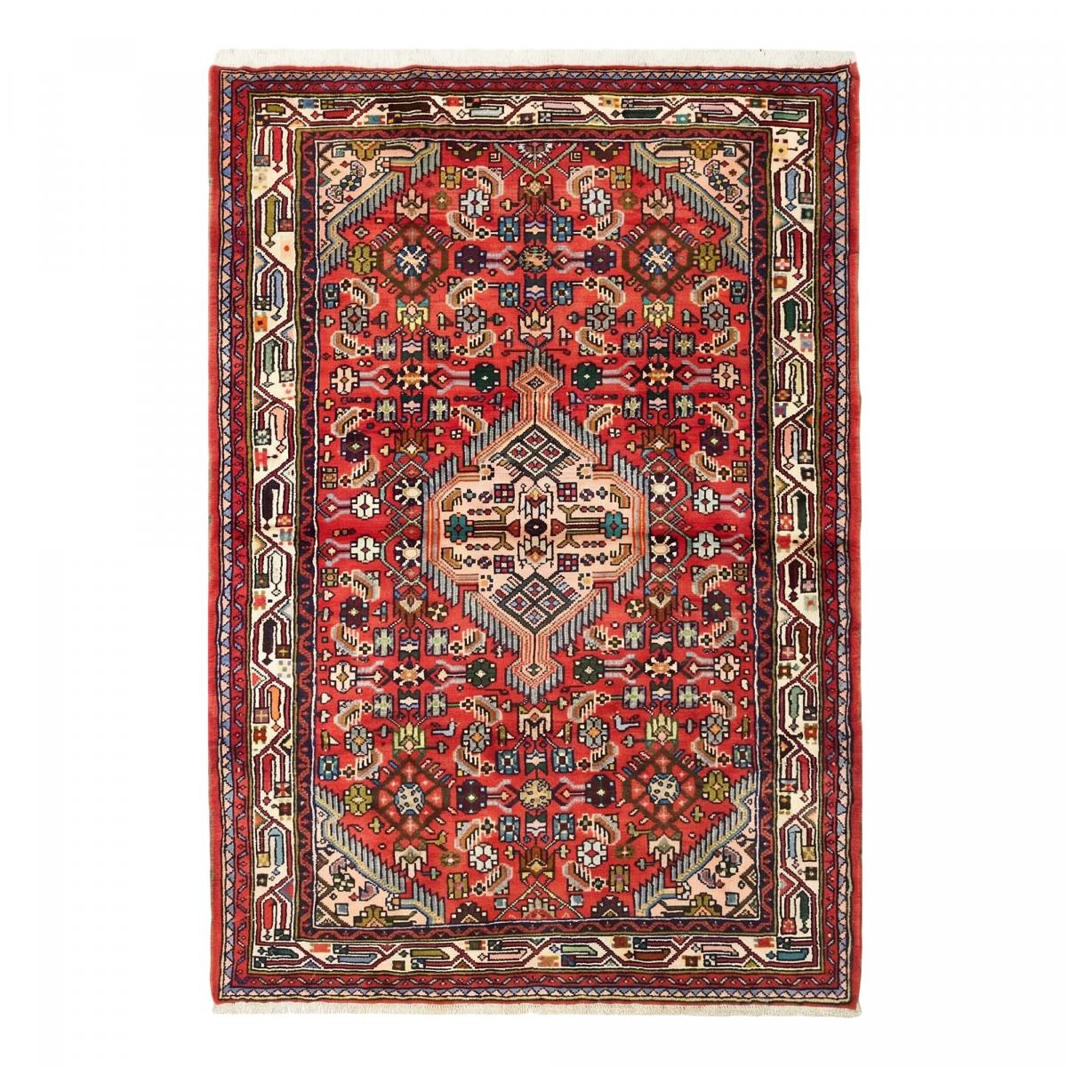 Tapis d'orient au motif oriental, noué main, HAMADAN 178 rouge, beige, bleu, UN AMOUR DE TAPIS
