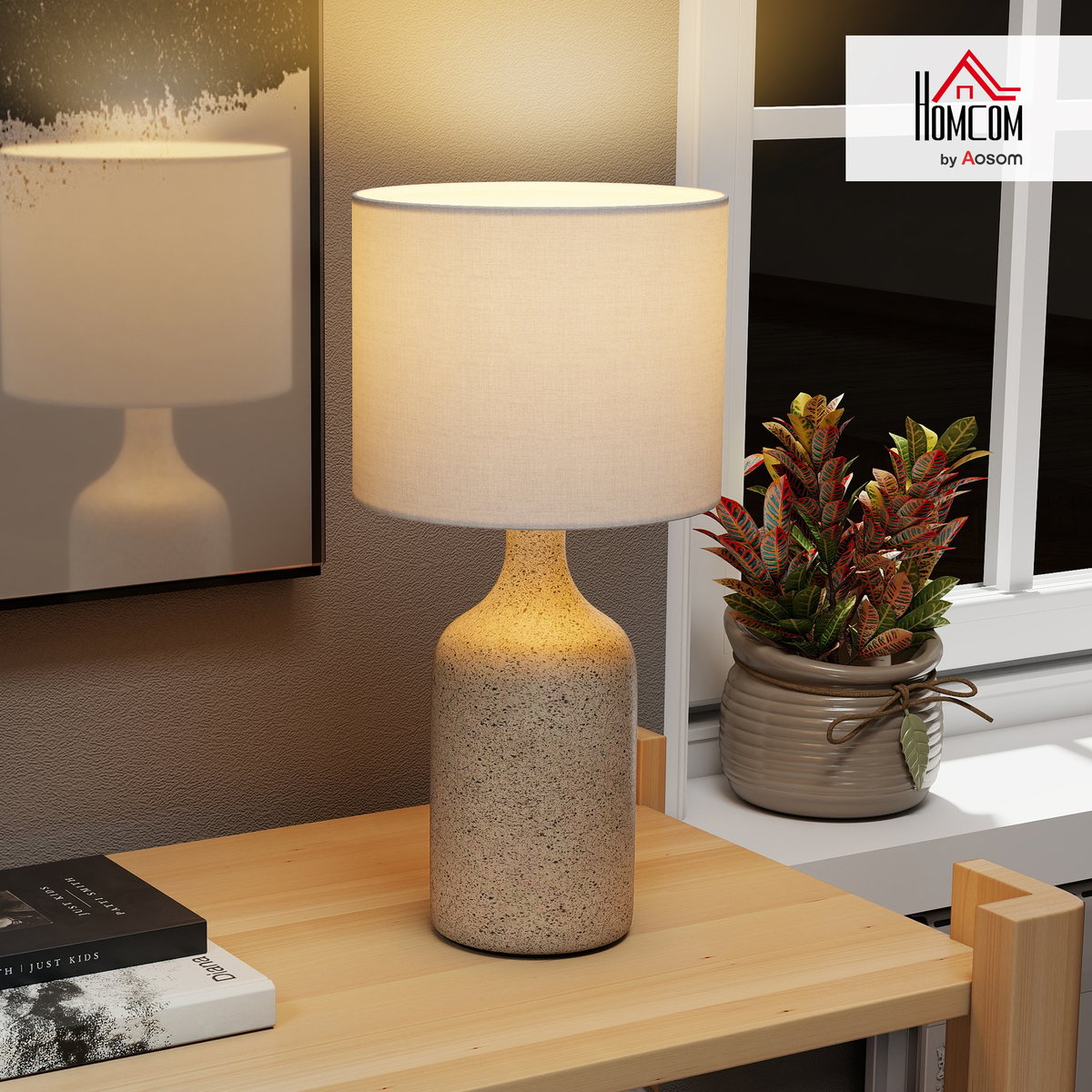 Lampe de table Céramique Sable, Blanc sable et blanc, HOMCOM