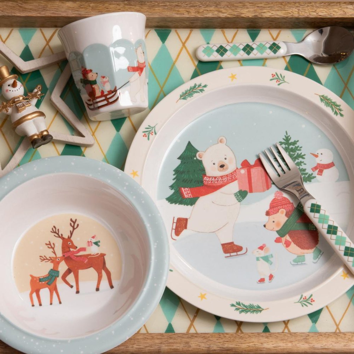 Coffret déjeuner 5 pièces hiver patinoire bleu, AMADEUS