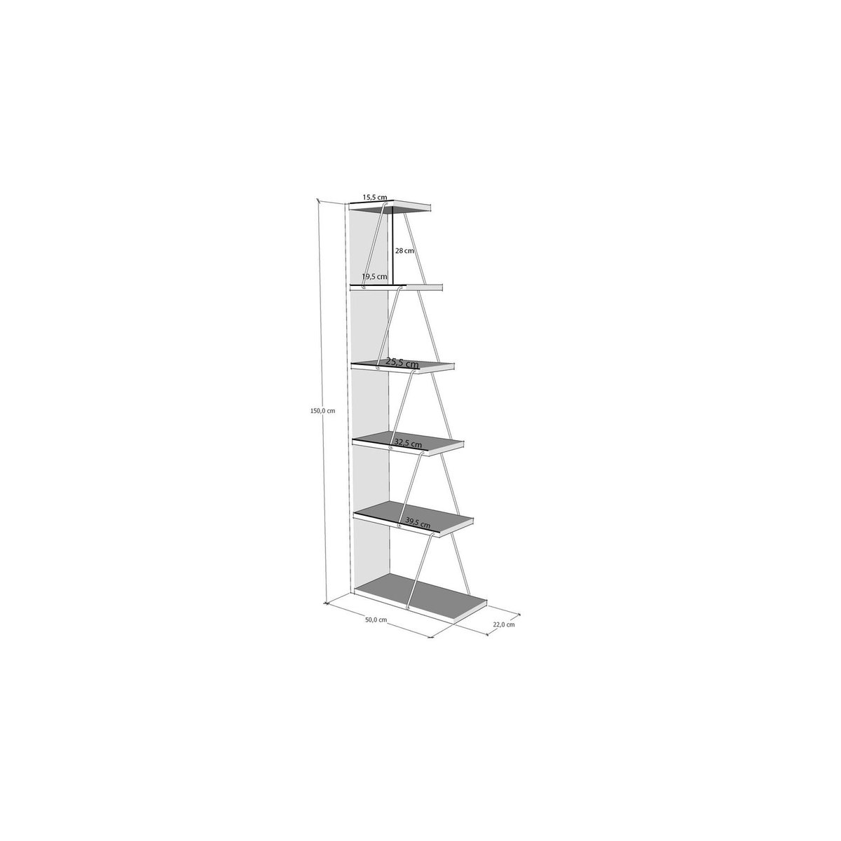 Bibliothèque escalier 5 niveaux design minimaliste TLOS gris anthracite, TOILINUX