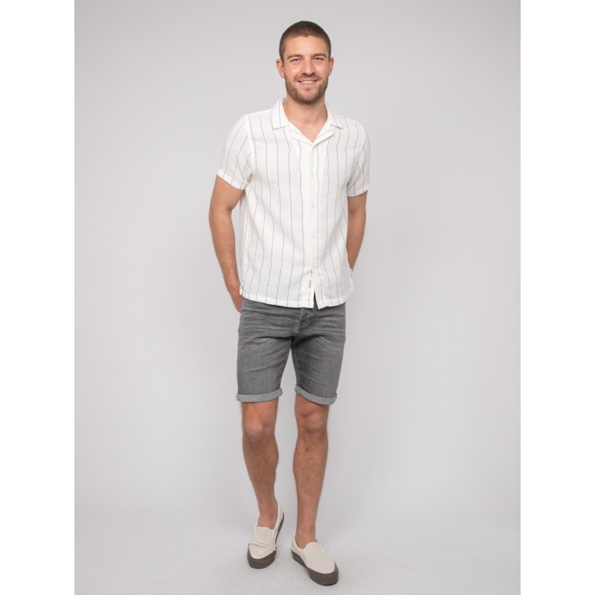 Chemise Manches Courtes Rayures Divugo ecru, RITCHIE
