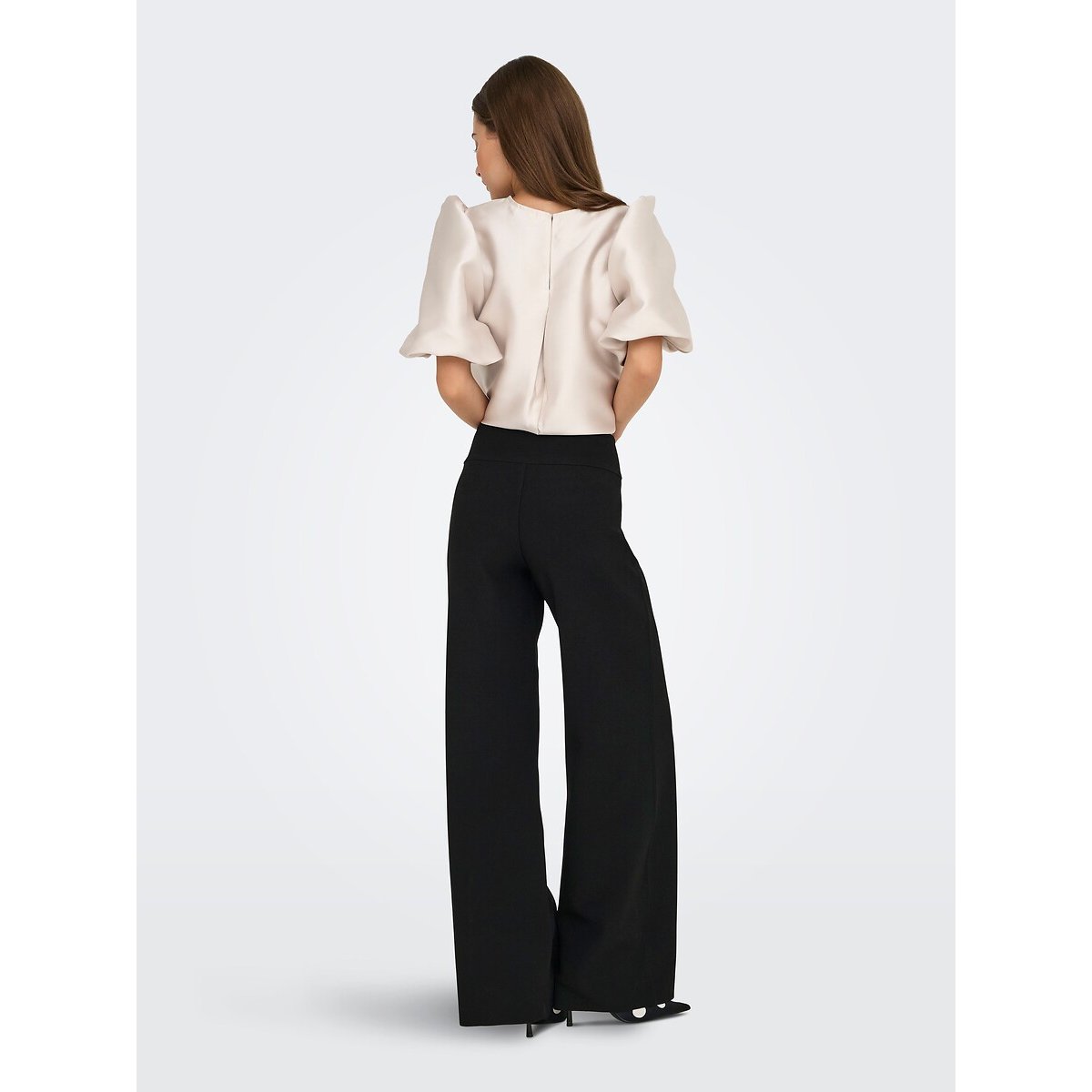 Pantalón ancho de talle alto negro, ONLY