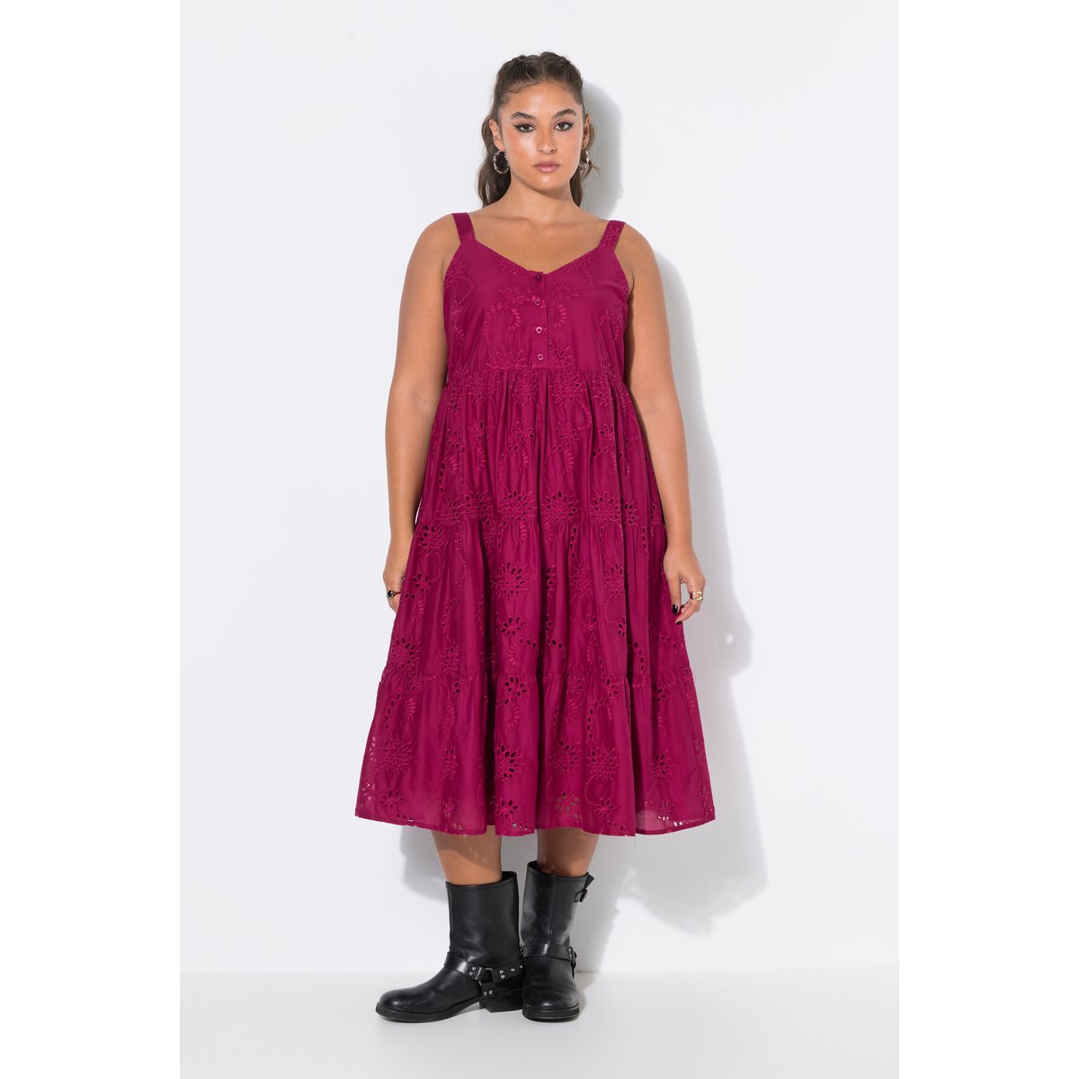 Robe midi à bretelles, coupe évasée mauve foncé, STUDIO UNTOLD