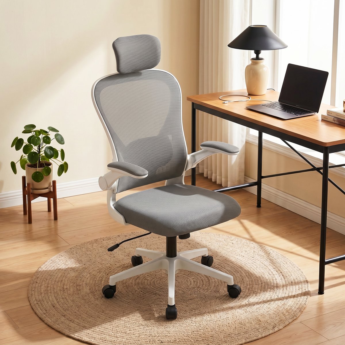 Chaise de bureau Maille Gris gris, HOMCOM