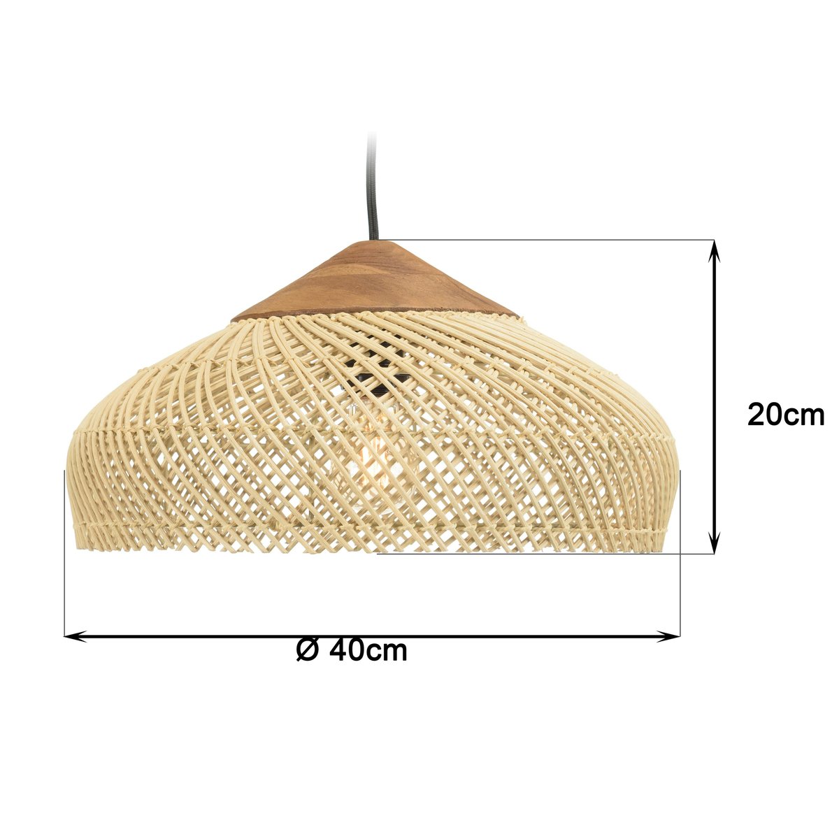 Suspension en rotin et teck 40cm FOLELLI ecru, PIER IMPORT