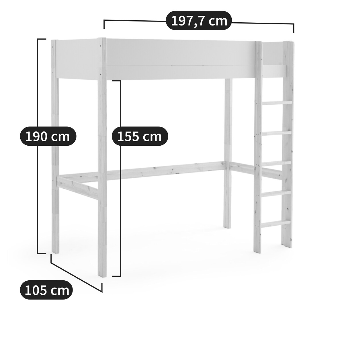 Lit mezzanine, 1 place, pin massif, Meeting blanc/bois, LA REDOUTE INTERIEURS