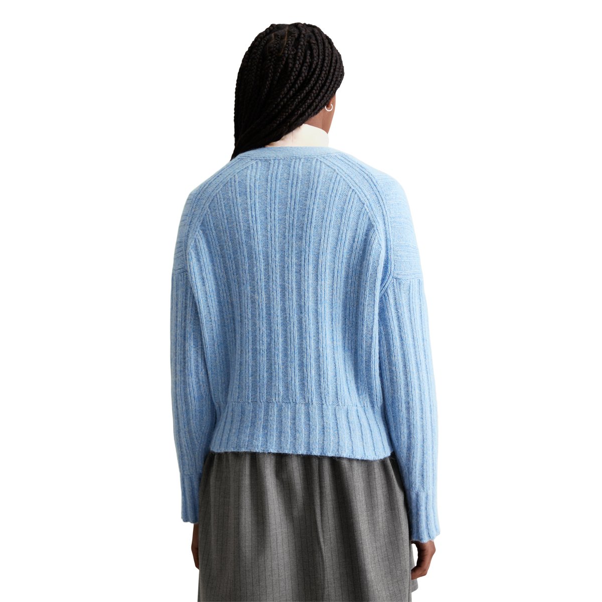 Cardigan relaxed en noble mélange de laine et de laine d'alpaga bleu moyen, MARC O’POLO DENIM