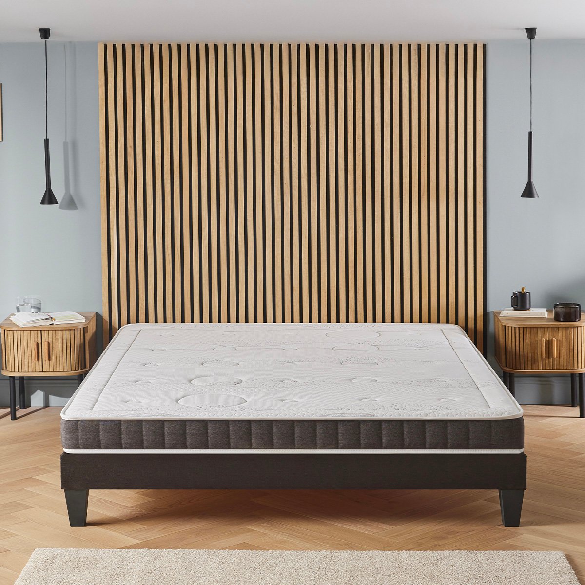 Ensemble Intuition 90x190 cm Matelas Mousse + Sommier Bois blanc, OLYMPE LITERIE