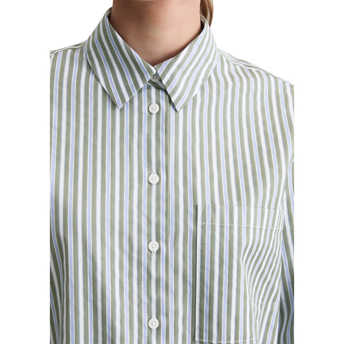 Blouse à rayures relaxed en dobby de coton vert, MARC O’POLO DENIM
