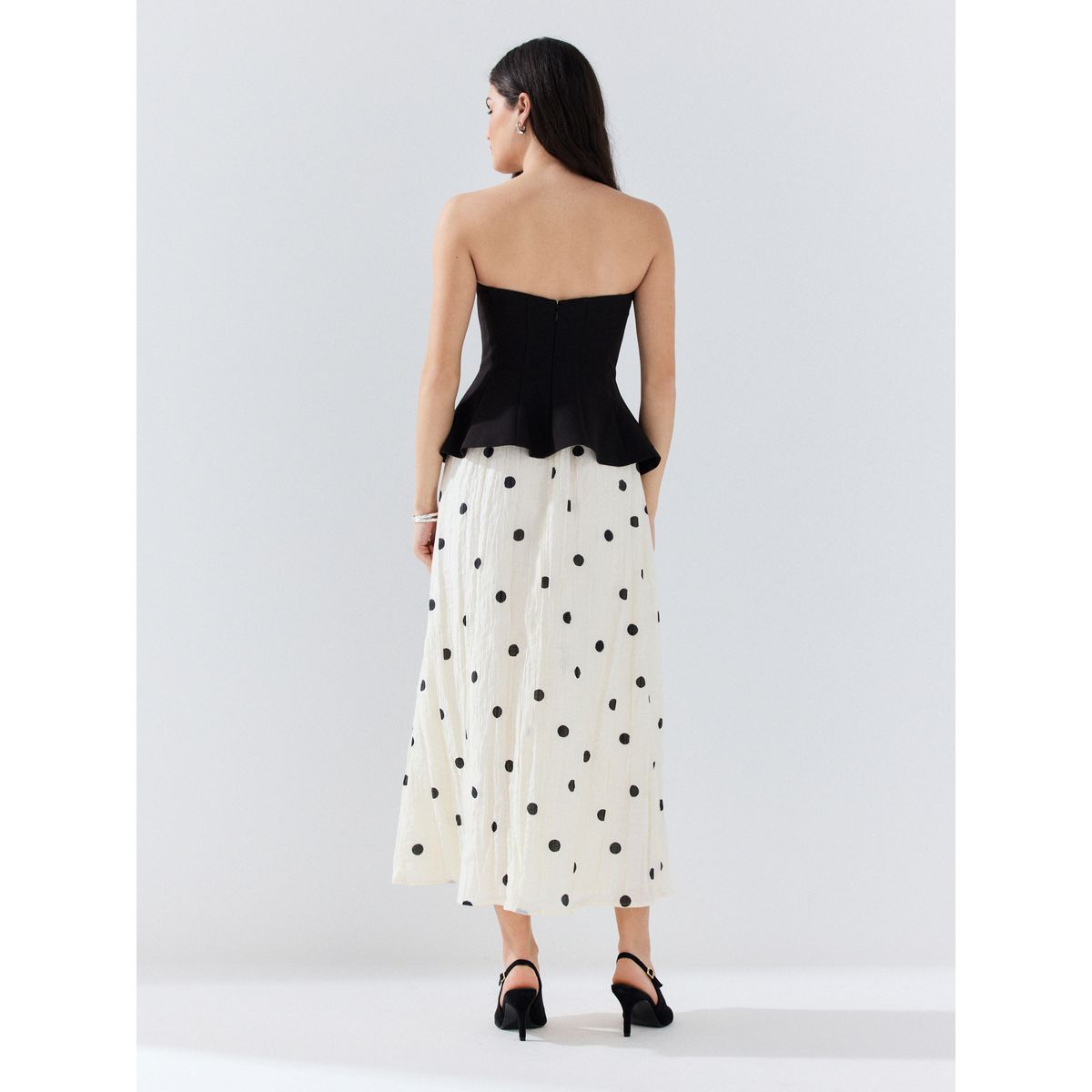 Robe longue d’occasion 2-en-1 bandeau pois noirs/écru, NEXT